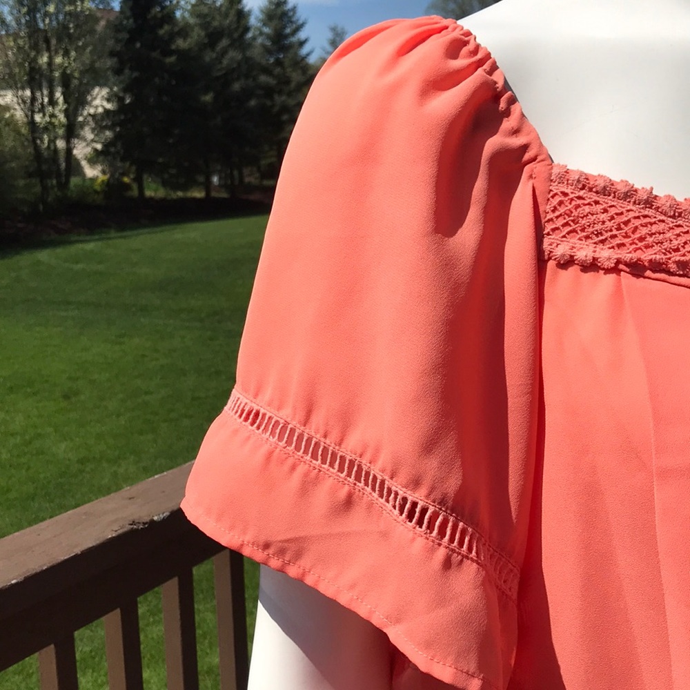 Umgee + USA Orange Boho Short Sleeve Tunic Blouse 1X - Picture 5 of 9